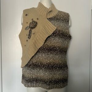 Moffi International Vintage Knit Sleeveless Sweater Vest with Floral Appliqué